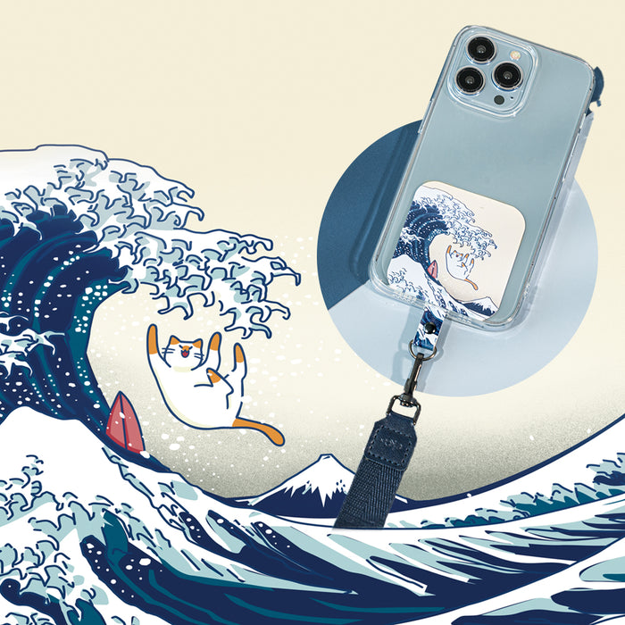 Kanagawa Meow- Big Square Phone Tether Tab